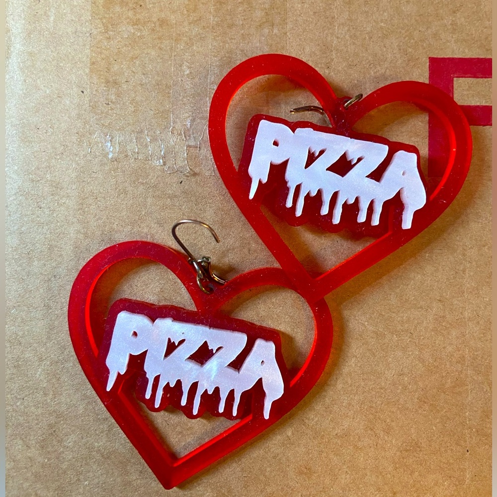 Vinca pizza acrylic heart door knocker earrings dopamine dressing Austin